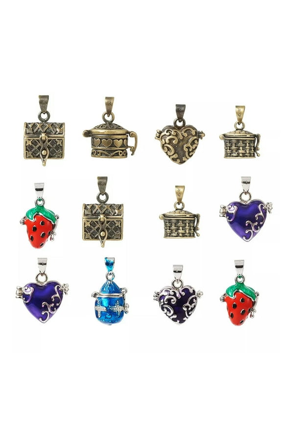 10Pcs Assorted Brass Prayer Box Pendants Mini Dangle Locket Charms Craft 14~28mm