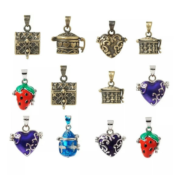 EOEMY 10Pcs Assorted Brass Prayer Box Pendants Mini Dangle Locket Charms Craft 14~28mm
