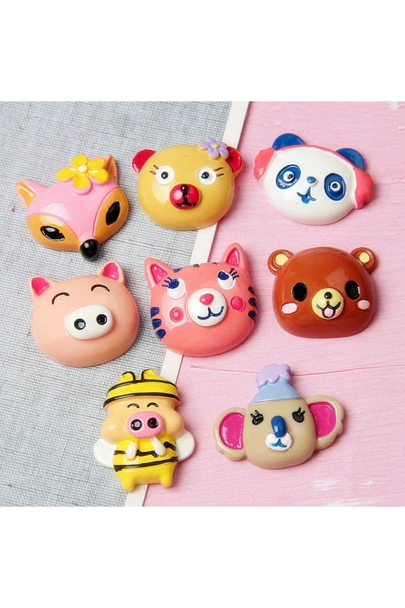 10Pcs Assorted Flatback Resin Animal Head Cabochons Flatback Charm Embellishment