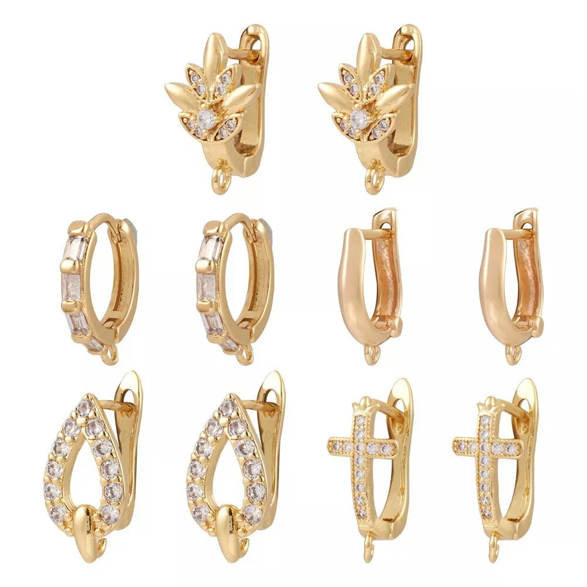 EOEMY 10Pcs Brass Micro Pave Cubic Zirconia Hoop Earring Findings Latch Back 15~19mm