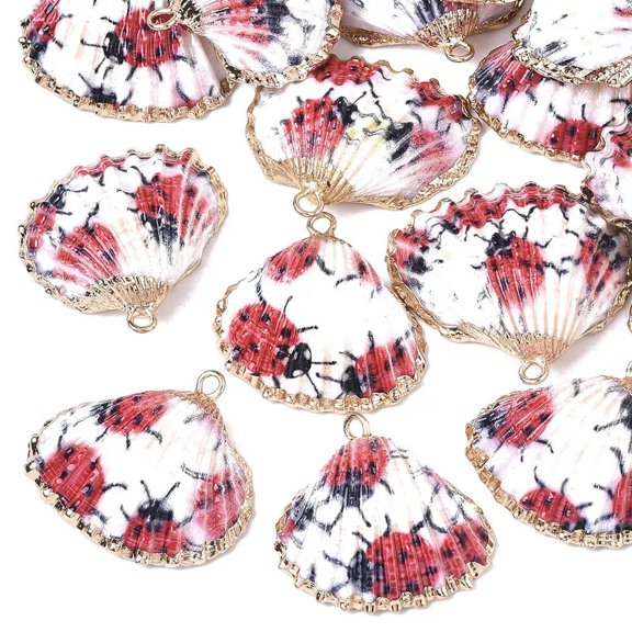 EOEMY 10Pcs Colorful Electroplate Natural Scallop Shell Pendants Shell Charms 22~23mm