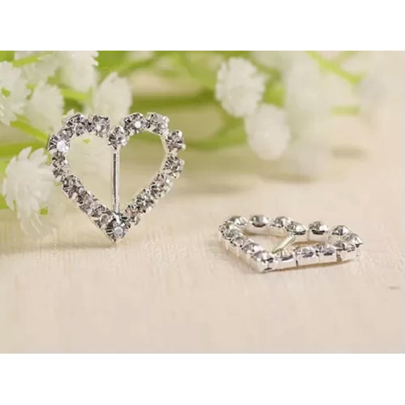 EOEMY 10Pcs Crystal Rhinestones Invitation Ribbon Buckle Slider For Wedding Decor Embe-Heart