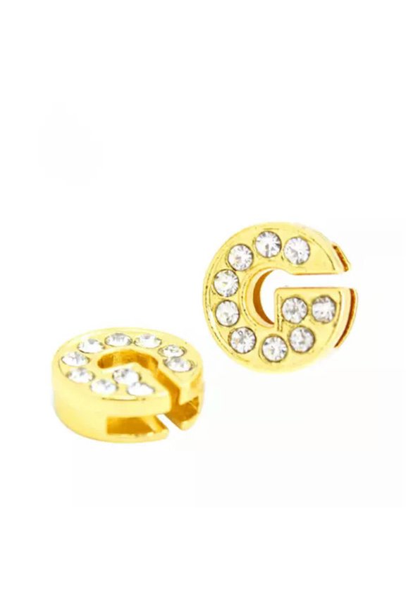 10Pcs Gold Alloy Rhinestone Alphabet Letter "A-Z" Slide Charm Fit 8mm Wristbands-G