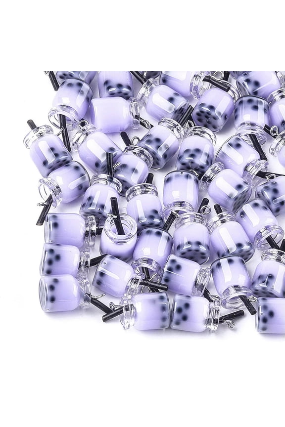 10Pcs Lilac Glass Resin Bottle Pendants Bubble Tea Dangle Charms Craft 20~25mm