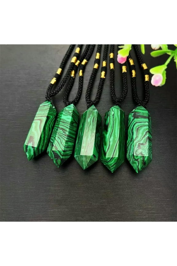 10Pcs/Lots Raw Natural Rock Malachite Pendant Quartz Obelisk Crystal Necklaces