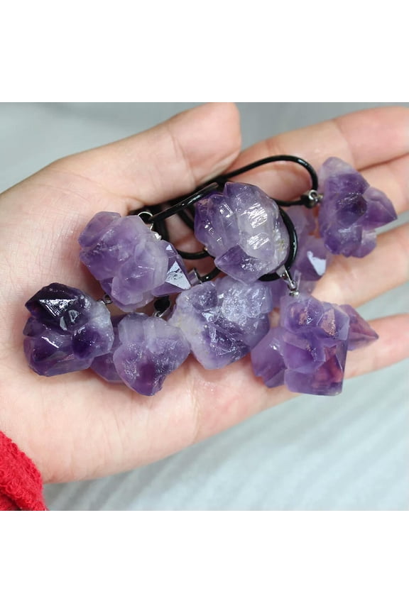 10Pcs Natural Amethyst Cluster Quartz Crystal Pendant Charka Healing Necklace