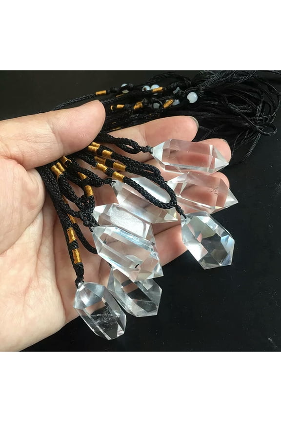 10Pcs Natural Clear Quartz Pendant Crystal Point Wand Pendulum Healing Necklace