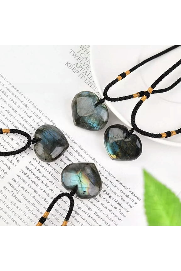 10Pcs Natural Labradorite Quartz Crystal Love Heart Gemstone Pendant Reiki Gift