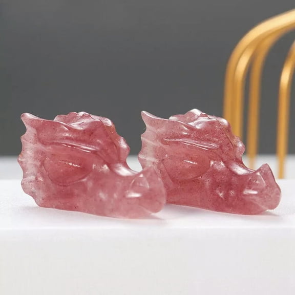 EOEMY 10Pcs Natural Quartz Strawberry Crystal Dragon Head Skull Mini Vivid Statue Gift