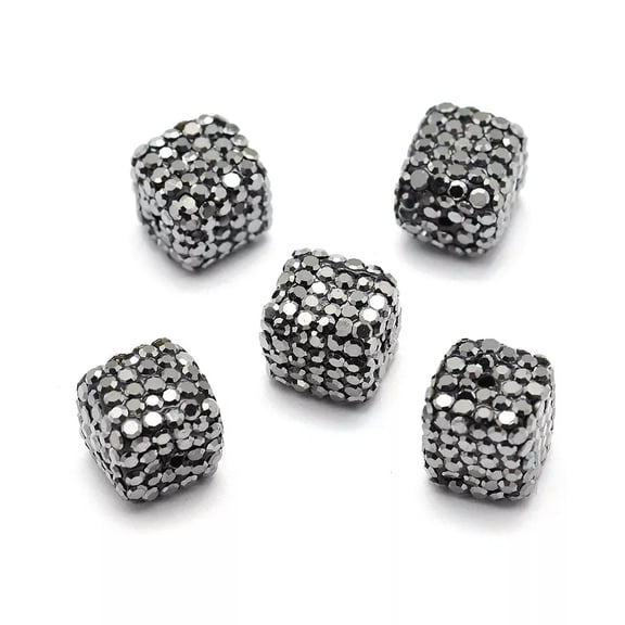 EOEMY 10Pcs Polymer Clay Paved Rhinestone Beads Cube Hematite Stone Loose Bead 10~11mm