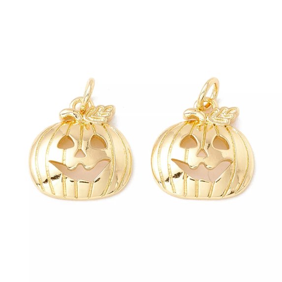 EOEMY 10Pcs Pumpkin 18K Gold Plated Halloween Brass Pendants With Jump Rings 15X14mm