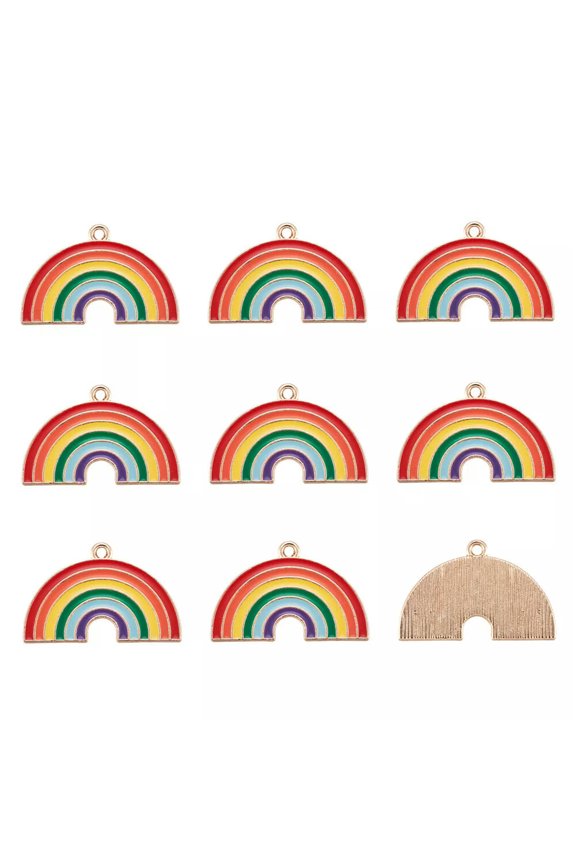 10Pcs Rainbow Alloy Enamel Pendants Metal Dangle Charms Hang Ornament 32.5X21mm