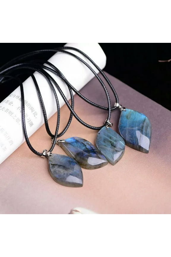 10Pcs Raw Natural Labradorite Leaf Shape Pendant Quartz Crystal Necklace Healing