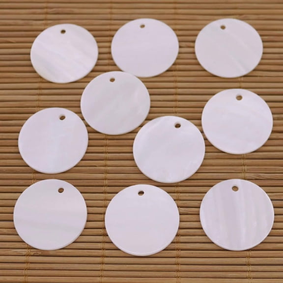 EOEMY 10Pcs White Flat Round Shell Top Hole Natural Mother Of Pearl 20mm Jewelry Makin