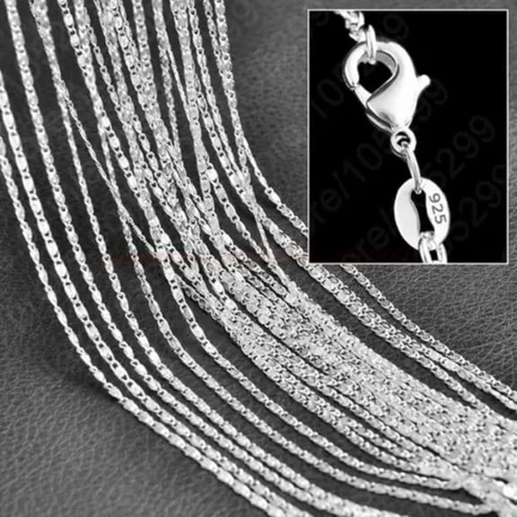 EOEMY 10Pcs Wholesale 16-30"Nice Jewelry 925 Silver Chain Flat S Necklaces For Pendant-16