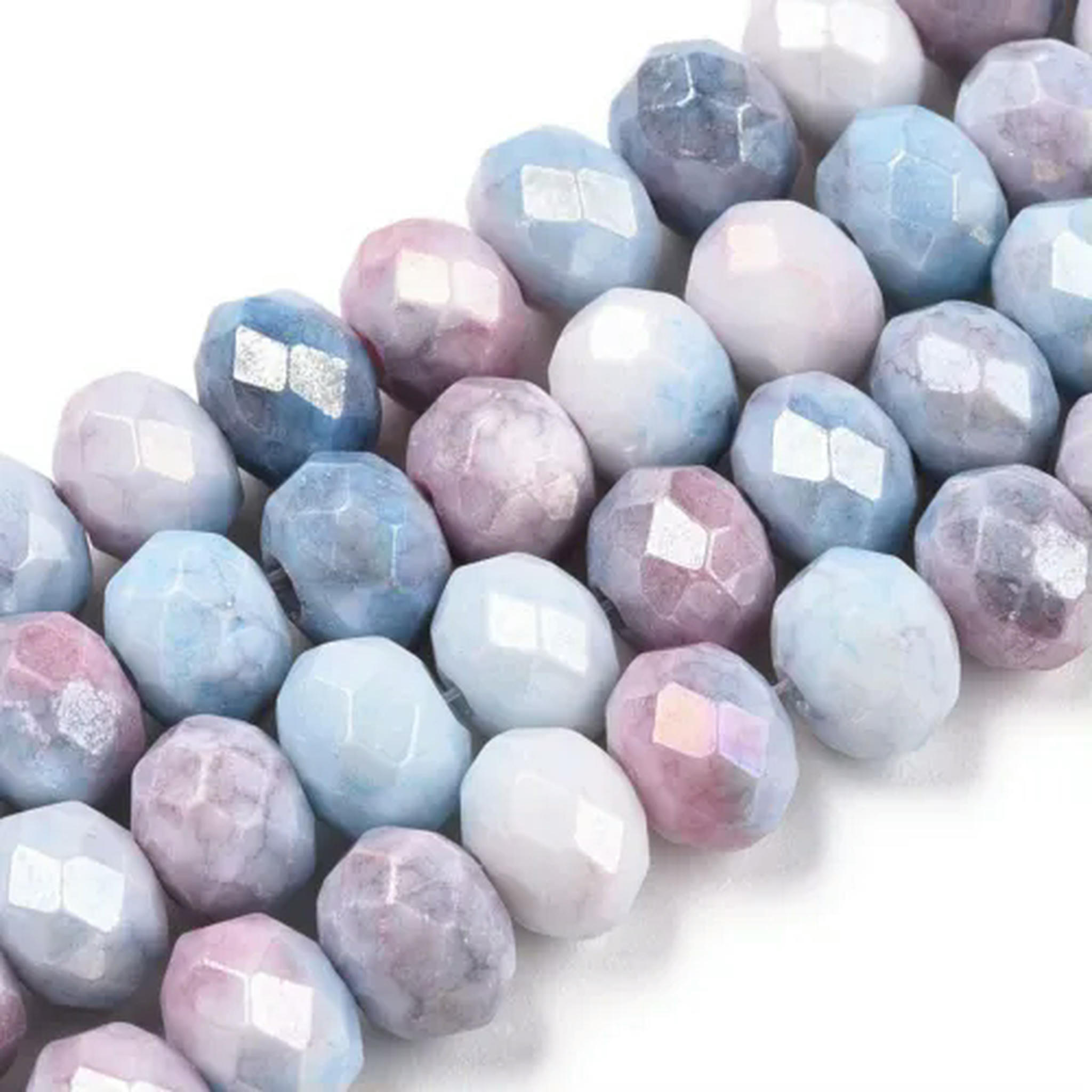 EOEMY 10Strand Abacus Faceted Electroplated Ab Color Glass Beads Strands 8~8.5X6~6.5mm-Cornflower Blue