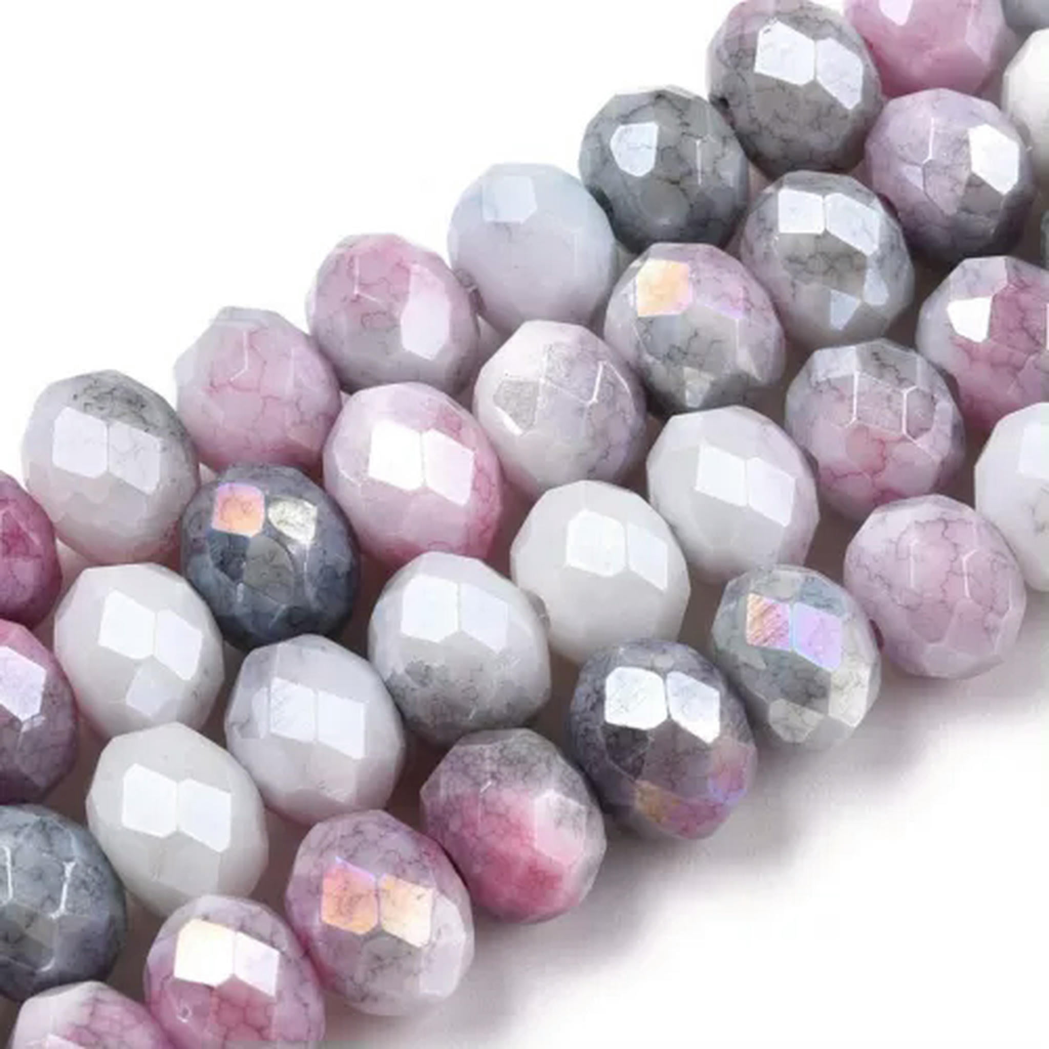 EOEMY 10Strand Abacus Faceted Electroplated Ab Color Glass Beads Strands 8~8.5X6~6.5mm-Medium Orchid