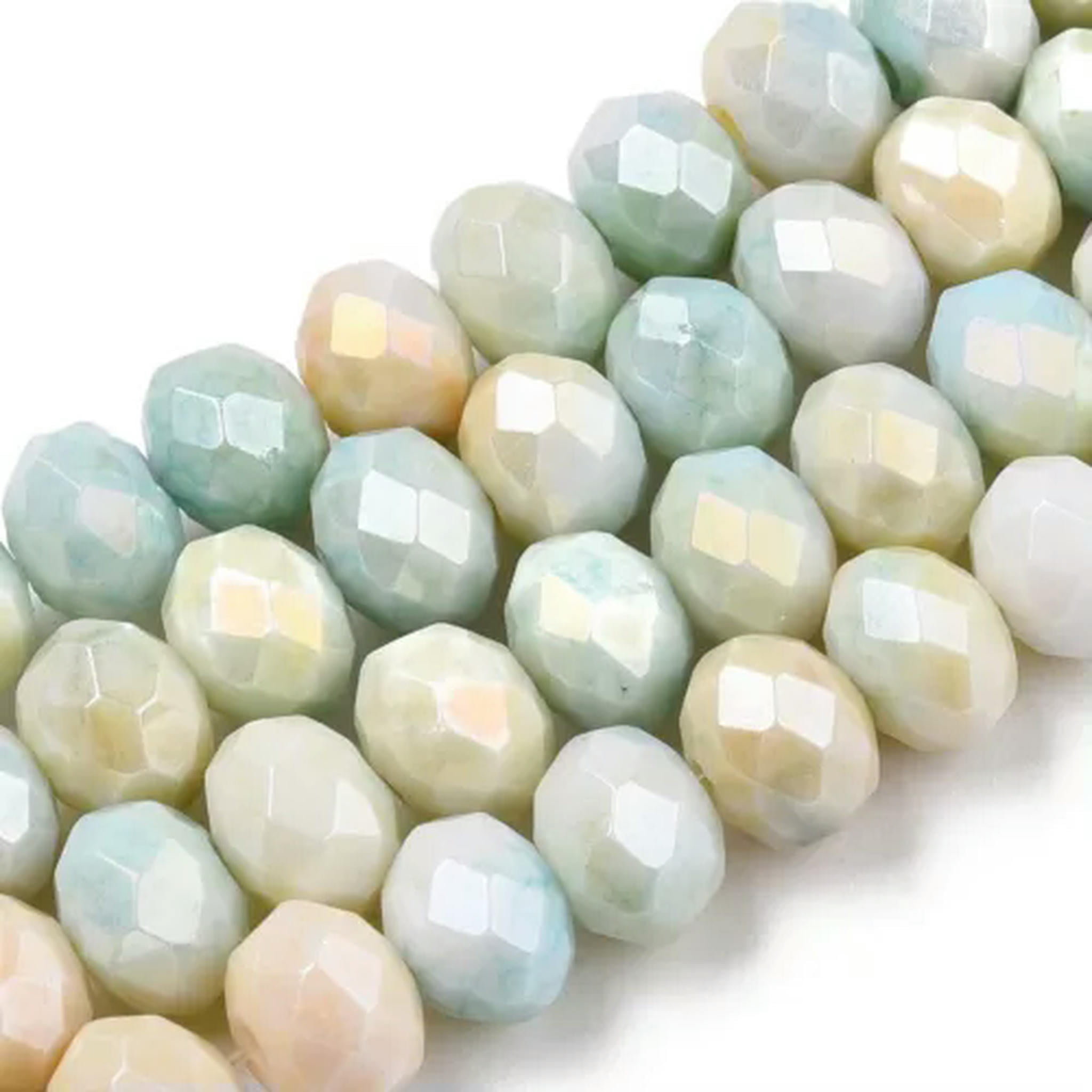 EOEMY 10Strand Abacus Faceted Electroplated Ab Color Glass Beads Strands 8~8.5X6~6.5mm-Turquoise