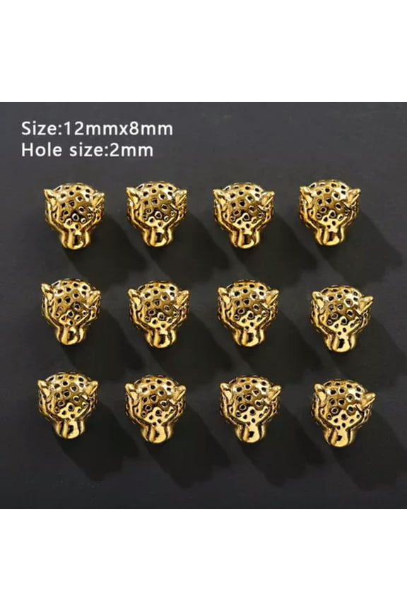 10X Leopard Head Silver Gold Beads Spacer Beads Charm Jewelry Pendant Diy Making-Gold-10 Pcs