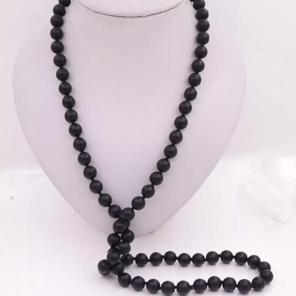 EOEMY 10mm 35" Round Natural Black Matte Agate Stone Beads Necklace Long Jewelry