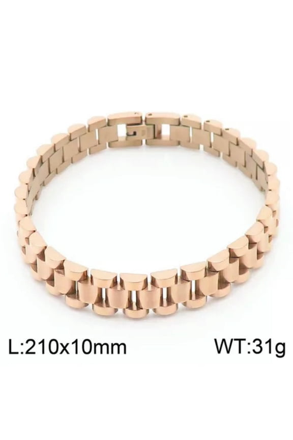 10mm 8" Women Men Stainless Steel Bracelet Bangle Wristband Cuff Chain Jewelry-Rose Gold