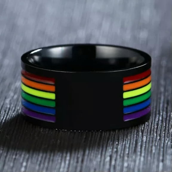 EOEMY 10mm Black Plating Band Stainless Steel Rainbow Men'S Gift Ring Size 7-12
