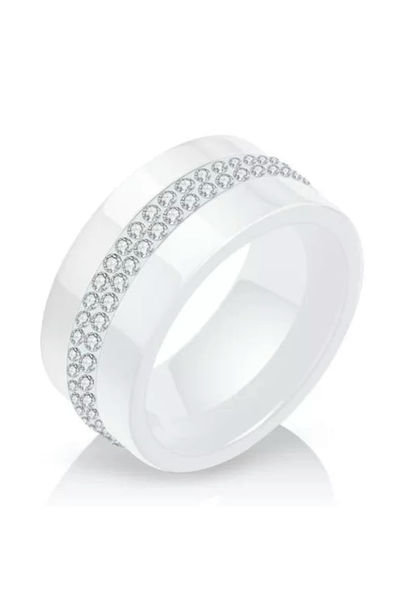 10mm Black/White Ceramic Band Rings Men'S Women'S White/Rainbow/Red Aaa Cz Ring