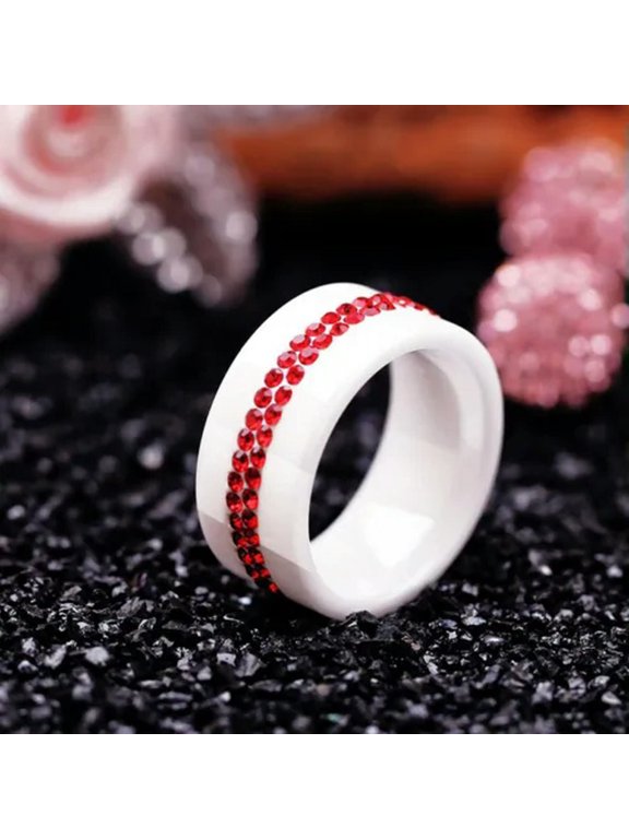 10mm Black/White Ceramic Band Rings Men'S Women'S White/Rainbow/Red Aaa Cz Ring