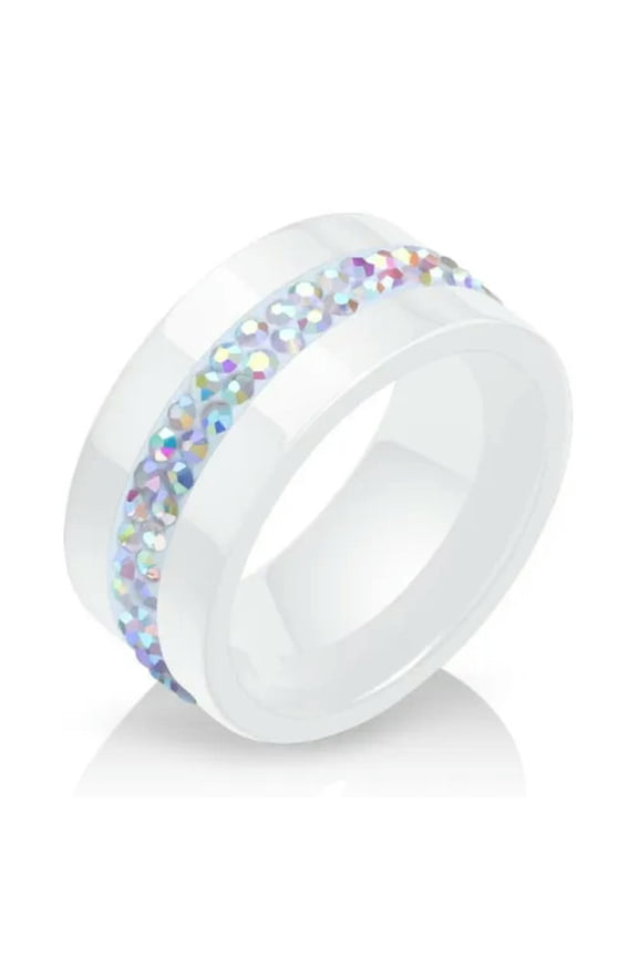 10mm Black/White Ceramic Band Rings Men'S Women'S White/Rainbow/Red Aaa Cz Ring