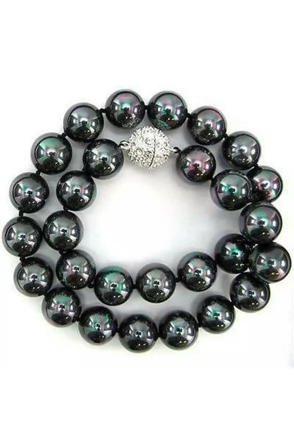 10mm Colorful Black Shell Pearl Round Beads Necklace 18" Aaa##Hl059