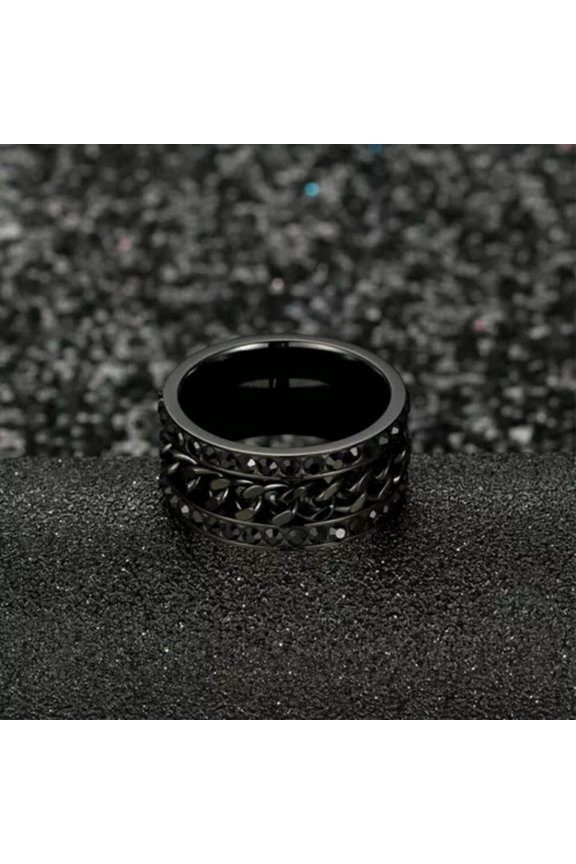 10mm Gold Rose Gold Black Chian Spinner Band Mens Stainless Steel Ring Size 6-12