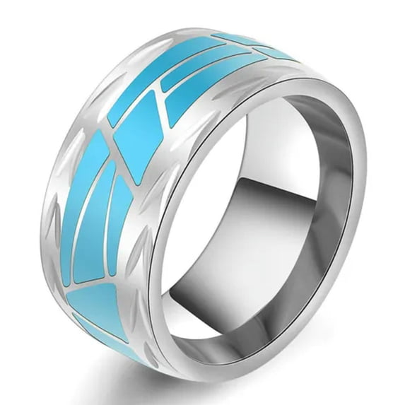 EOEMY 10mm Gold/Silver 316L Titanium Steel Band Men'S Blue Wedding Ring Sz 7-11
