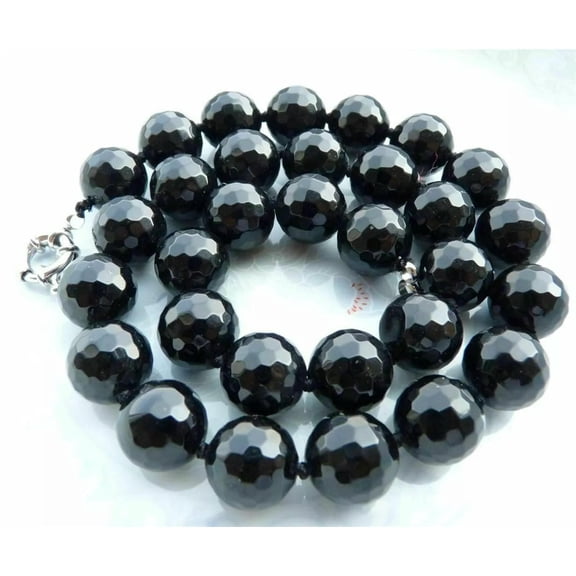 EOEMY 10mm Round Faceted Black Onyx Necklace 18 " ##Kh105