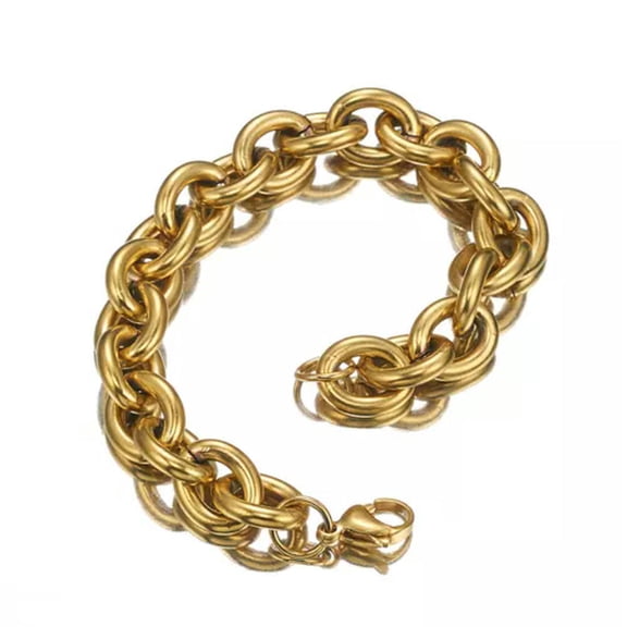 EOEMY 11/13/15mm Mens Round Heavy Rolo Chain Link 316L Stainless Steel Bracelet Bangle-Gold-15mm-10 Inches Bracelet