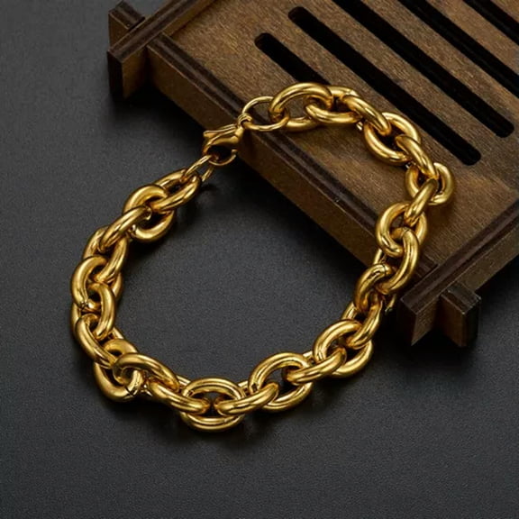 EOEMY 11/13/15mmheavy Men Women Rolo Link Chain Stainless Steel Bracelet 18K Gold Tone-11mm-8 Inches Bracelet