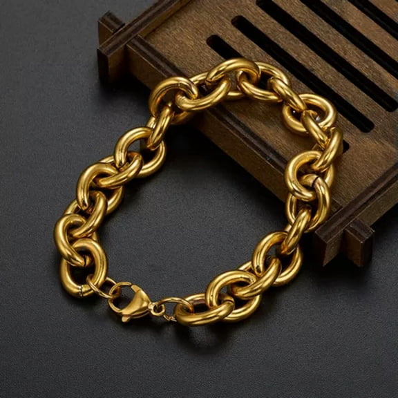 EOEMY 11/13/15mmheavy Men Women Rolo Link Chain Stainless Steel Bracelet 18K Gold Tone-13mm-8 Inches Bracelet