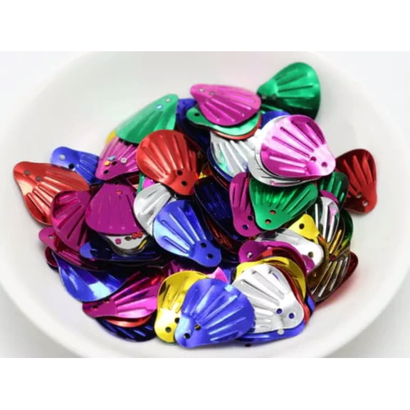 EOEMY 1100Pcs 14mm Cup Flower Loose Sequins Paillettes Sewing Mixed Color Gold Silver-580Pcs 20mm Shell Shape