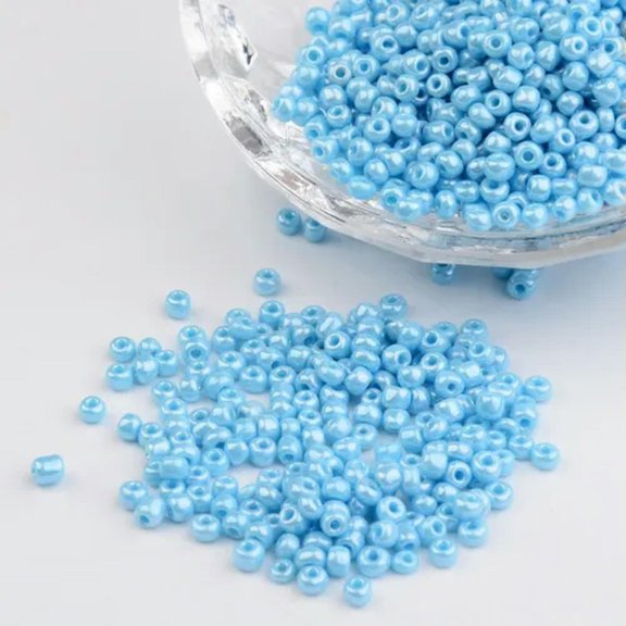EOEMY 1101Pcs/50G Glass Tiny Round Beads Opaque Colors Lustered Loose Spacer Craft 3mm-Lightcyan