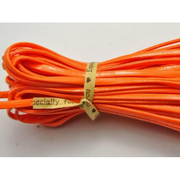 EOEMY 110Yards Soft Faux Leather Flat Lace Trim String Jewelry Cord 2.5mm Color Choice-Orange