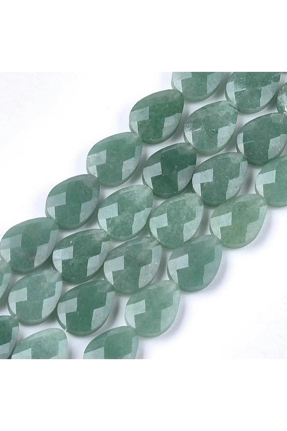 11Pc Natural Green Aventurine Faceted Drop Beads Smooth Stone Loose 18X13~13.5mm