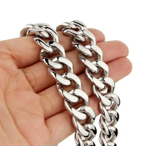 EOEMY 12/15mm Heavy Polished Women Men Chain Curb Stainless Steel Necklace Or Bracelet-Silver-12mm-9.5Inch Bracelet