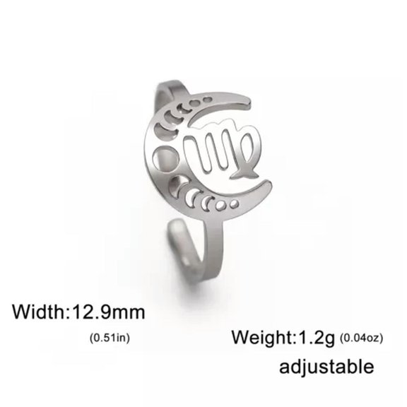 EOEMY 12 Constellation Stainless Steel Open Ring Zodiac Sign Finger Rings Jewelry Gift