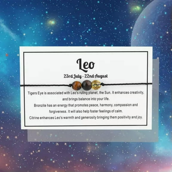 EOEMY 12 Constellation Zodiac Horoscopes Crystal Beads Braided Bracelet Men Women Gift-Leo