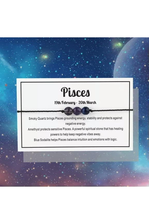 12 Constellation Zodiac Horoscopes Crystal Beads Braided Bracelet Men Women Gift-Pisces