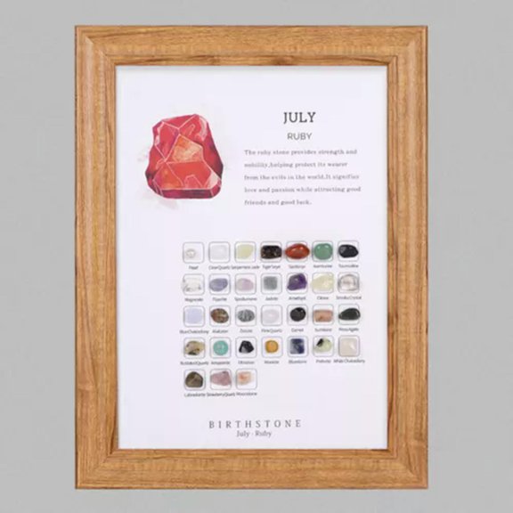 EOEMY 12 Months Birthday Stone Birthstone Wood Photo Frame Crystal Healing Reiki Craft-July