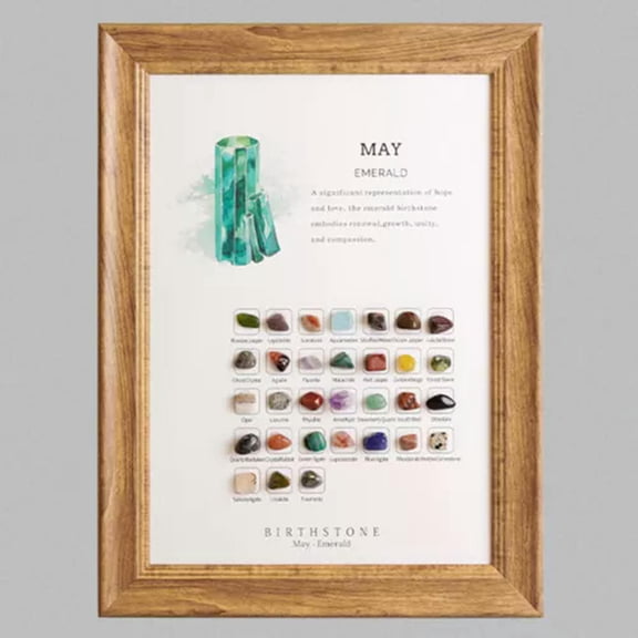 EOEMY 12 Months Birthday Stone Birthstone Wood Photo Frame Crystal Healing Reiki Craft-May