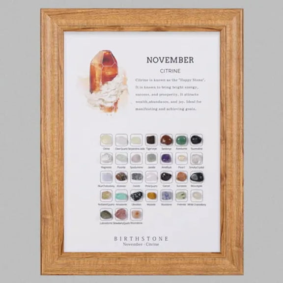 EOEMY 12 Months Birthday Stone Birthstone Wood Photo Frame Crystal Healing Reiki Craft-November