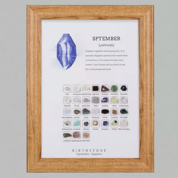 EOEMY 12 Months Birthday Stone Birthstone Wood Photo Frame Crystal Healing Reiki Craft-September