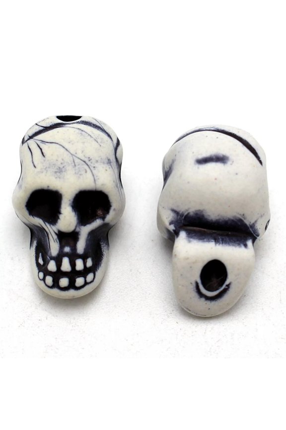 125 White Acrylic Halloween Gothic Skeleton Skull Beads 21X13mm