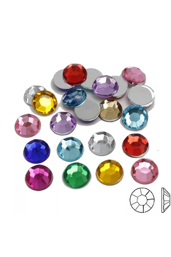 1250 Mixed Color Acrylic Round Flatback Crystal Rhinestone Gem 8mm(0.32") Nohole